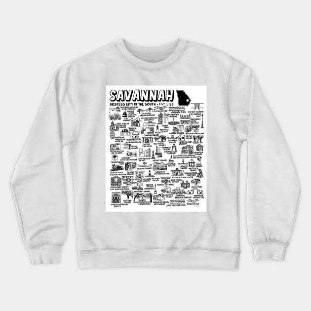 Savannah Georgia Map Art Crewneck Sweatshirt by fiberandgloss